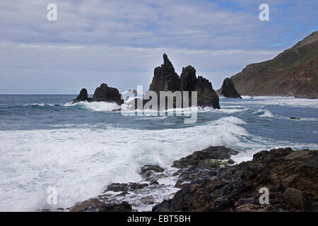 Côte Rocheuse de montagnes d'Anaga, Iles Canaries, Tenerife, Benijo Banque D'Images