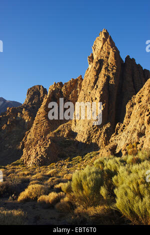 La Catedral, Roques de Garcia au volcan Teide dans la lumière du soir, Iles Canaries, Tenerife, le Parc National du Teide Banque D'Images