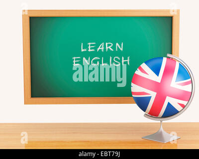 Image de rendu 3d illustration. L'éducation scolaire concept. Tableau noir avec apprendre l'anglais Banque D'Images
