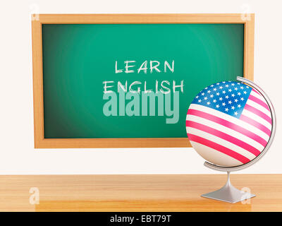 Image de rendu 3d illustration. L'éducation scolaire concept. Tableau noir avec apprendre l'anglais Banque D'Images