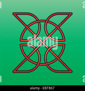 Celtic knot sans fin rouge sur fond vert Banque D'Images