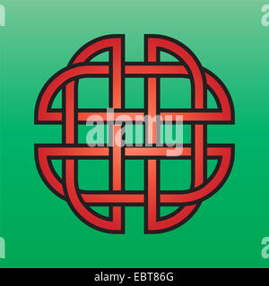 Celtic knot sans fin rouge sur fond vert Banque D'Images