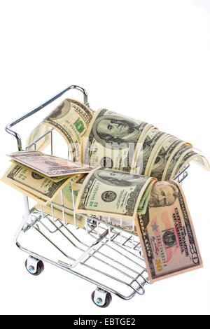 Billets d'un dollar dans un panier, USA Banque D'Images