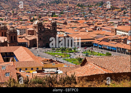 Vue de la Plaza de Armas et église de la Compaia , Pérou, Cusco Banque D'Images