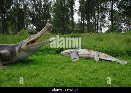 Supercroc (Sarcosuchus imperator), plus grand reptile crocodile jamais vécu, avec les proies Banque D'Images