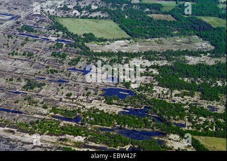 Vue aérienne de l'extraction de la tourbe, de l'ALLEMAGNE, Basse-Saxe, Hesel Banque D'Images