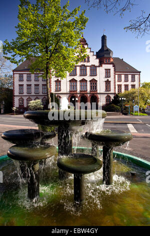 Fontaine en face de l'hôtel de ville, l'Allemagne, en Rhénanie du Nord-Westphalie, Ruhr, Hamm Banque D'Images