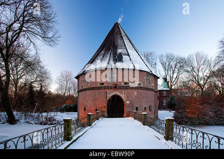 Château d'moating Blasenhorst en hiver, l'Allemagne, en Rhénanie du Nord-Westphalie, Ruhr, Castrop-Rauxel Banque D'Images