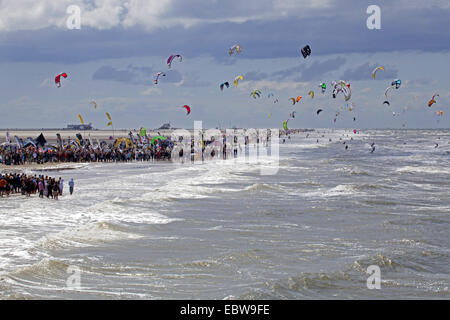 Coupe du Monde de Kitesurf sur la plage de Saint Peter Ording, Allemagne, Schleswig-Holstein, Saint Peter Ording Banque D'Images