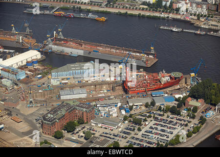 Vue aérienne, Blohm et Voss shipyards, Hambourg, Hambourg, Allemagne Banque D'Images