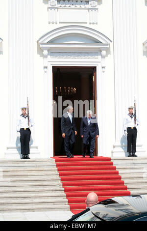 Le président américain Barack Obama lors de la cérémonie de bienvenue au château de Bellevue avec le Président allemand Joachim Gauck, Berlin, Berlin Banque D'Images