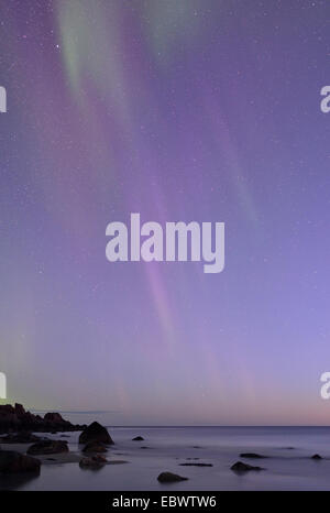 Northern Lights sur Utakleiv Beach, Vestvågøy, Lofoten, Norvège Banque D'Images