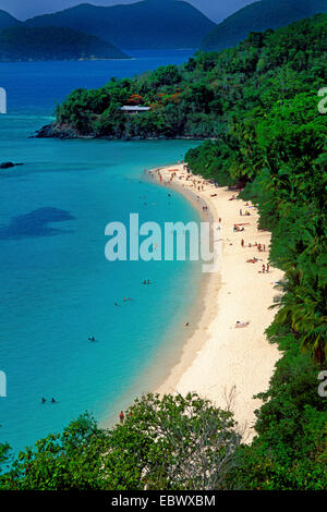 Vue aérienne de Trunk Bay Beach, Etats-Unis, Iles Vierges, St Johns Banque D'Images