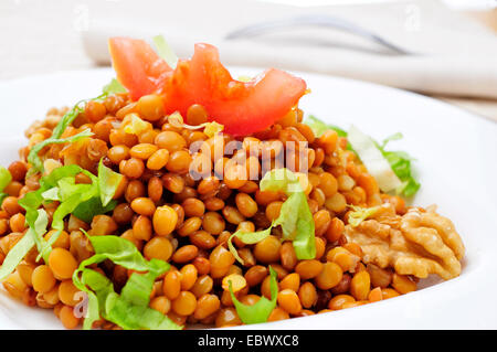 Libre d'une plaque avec une salade de lentilles, dans un tableau statistique Banque D'Images