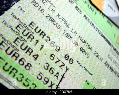 Billet de vol,en supplément sur le vol : Banque D'Images