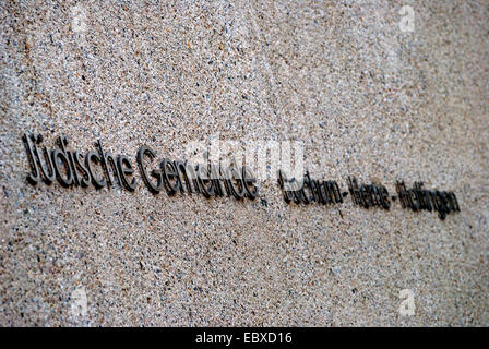 Mur avec étiquette 'Juedische Gemeinde Bochum - Herne - Hattingen' de synagogue juive, l'Allemagne, en Rhénanie du Nord-Westphalie, région de la Ruhr, Bochum Banque D'Images