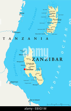Carte Politique de Zanzibar Banque D'Images