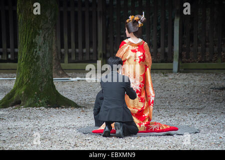 Les cérémonies de mariage au Temple de Meiji à Tokyo, Japon. Banque D'Images