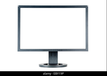 Ordinateur lcd moniteur avec écran blanc, isolé sur blanc Banque D'Images