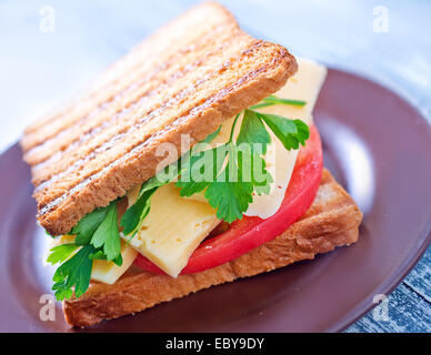 Des toasts avec du fromage et de la tomate Banque D'Images