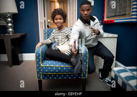 Manhattan, New York, USA. 9Th Jul 2014. JAMIE FOXX et QUVENZHANE WALLIS, co-stars du nouveau film ''Annie'', le Crosby Street Hotel, le jeudi 4 décembre 2014. Credit : Bryan Smith/ZUMA/Alamy Fil Live News Banque D'Images