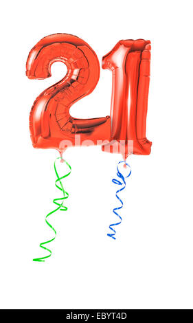 Ballons rouge avec ruban - Numéro 21 Banque D'Images