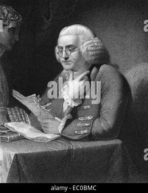 Benjamin Franklin (1706-1790) sur gravure de 1835. L'un des pères fondateurs des États-Unis. Banque D'Images