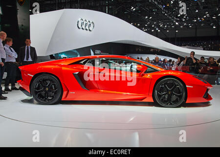 Genève - le 8 mars : La Lamborghini Aventador sur l'affichage à la 81e, Geneva Palexpo Salon International de l'automobile Banque D'Images