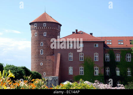 Tour de la forteresse sur la colline de Wawel de Cracovie en Pologne. Banque D'Images