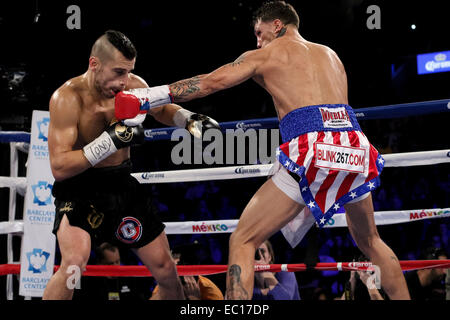 Brooklyn, New York, USA. 6e déc, 2014. Le 6 décembre 2014 - Brooklyn, New York, USA - DAVID LEMIEUX (lignes noires) et GABRIEL ROSADO bataille dans un titre de poids moyen NABF bout au Barclays Center de Brooklyn, New York. © Joel Plummer/ZUMA/Alamy Fil Live News Banque D'Images