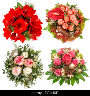 Fleurs pour les vacances d'hiver, Noël et Nouvel An. Roses, amaryllis, Protea isolé sur fond blanc Banque D'Images