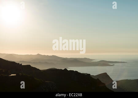 Coucher du soleil sur la mer, le golfe de Saint-Florent, Corse, Espagne Banque D'Images