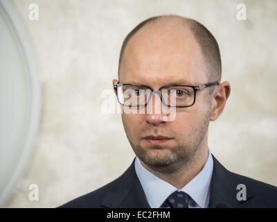 8 décembre 2014 - Le Premier ministre Yatsenyuk -- Dans le Lundi, 8 décembre 2014, le premier ministre Yatsenyuk rencontré le Vice-Premier Ministre et Ministre des affaires étrangères du Royaume de Belgique Didier Reynders. Le Ministre belge des affaires étrangères a assuré le chef du gouvernement ukrainien dans un haut niveau de confiance dans le nouveau Cabinet et la Verkhovna Rada. © Igor Golovniov/ZUMA/Alamy Fil Live News Banque D'Images