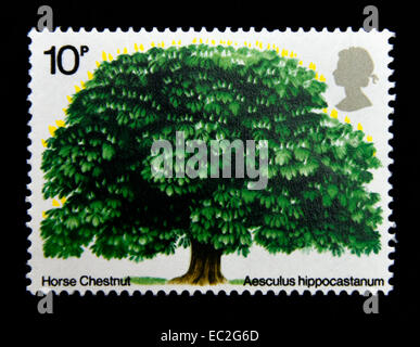 Timbre-poste. La Grande-Bretagne. La reine Elizabeth II. 1973. La arbres. Le Marronnier d'Inde. Aesculus hippocastanum. 10p. Banque D'Images