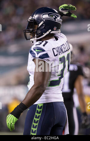 7 décembre 2014 : Seattle Seahawks coffre fort Kam Chancellor (31) réagit au cours de la NFL match entre les Seattle Seahawks et les Philadelphia Eagles au Lincoln Financial Field à Philadelphie, Pennsylvanie. Les Seattle Seahawks a gagné 24-14. Banque D'Images