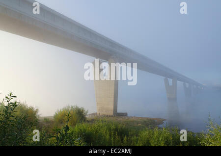 Pont de métro disparaît dans l'épais brouillard d'automne. Banque D'Images