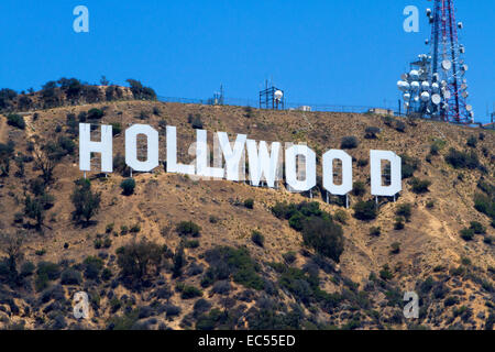 Célèbre panneau Hollywood sur le mont Lee, à Hollywood Hills, Los Angeles, Californie, USA en juillet Banque D'Images