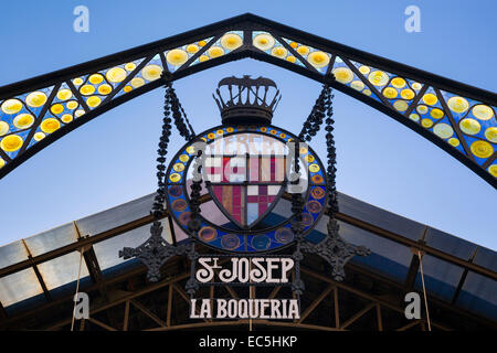 Signe d'entrée de Sant Josep, Mercat de La Boqueria, Barcelone, Catalogne, Espagne Banque D'Images