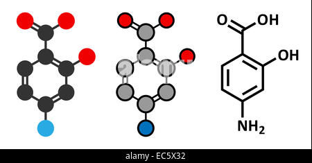 L'acide para-aminosalicylique molécule pharmaceutique. Utilisé dans le traitement de la tuberculose et les maladies inflammatoires de l'intestin. Banque D'Images