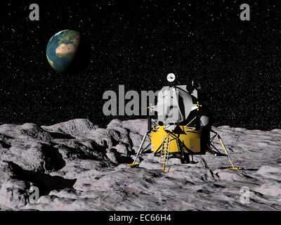 Apollo sur la surface de la lune, de la terre dans l'arrière-plan - éléments de cette image fournie par la NASA Banque D'Images