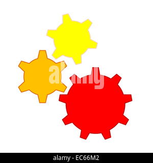 Trois rouge, orange et jaune d'engins dans fond blanc Banque D'Images