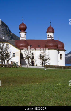 L'église de pèlerinage de Saint Batholomew lac Königssee, Parc Nation Berchtesgaden Berchtesgadener Land Bavière Haute-bavière Banque D'Images