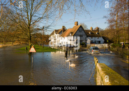 La rivière en crue à Eynesford Darent. en hiver. Banque D'Images