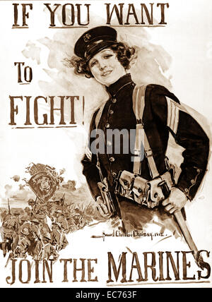 Si vous voulez vous battre ! Inscrivez-vous les Marines. Poster par Howard Chandler Christy Banque D'Images