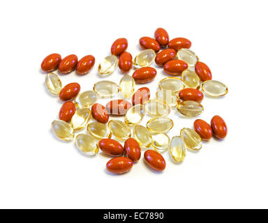 Composition avec capsules de supplément alimentaire . Variété de pilules de drogue Banque D'Images