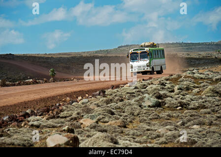 Bus local sur la plus haute route tous temps en Afrique sur le plateau de Sanetti à à environ 4000m au-dessus du niveau de la mer, montagnes de balle, de l'Éthiopie Banque D'Images