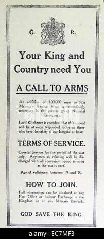 Publicité pour le recrutement des soldats pour l'armée britannique par Lord Kitchener, pendant la Première Guerre mondiale. Banque D'Images