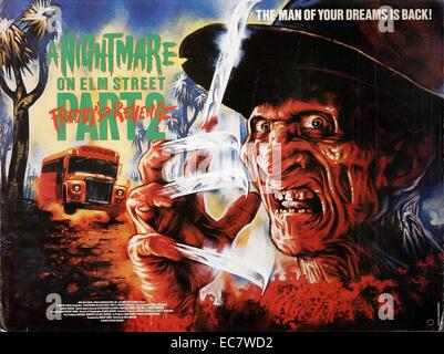 A Nightmare on Elm Street Part 2 : Freddy's Revenge est un slasher américain de 1985 et le deuxième film de la Nightmare on Elm Street film series. Le film a été réalisé par Jack Sholder et stars Mark Patton, Kim Myers, Robert Rusler et Robert Englund comme Freddy Krueger. C'est la suite de A Nightmare on Elm Street. Banque D'Images