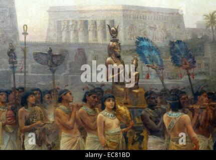 (En détail) de la fuite en Egypte 1883 par Edwin Long 1829-1891. Une statue dorée d'Isis est effectué sur une litière dans les rues Banque D'Images