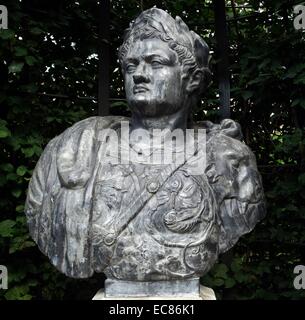 Portrait de plomb de l'empereur romain Titus Flavius Domitien. Créé par Bartholomeus Eggers (1637-1692) sculpteur néerlandais. En date du 17e siècle Banque D'Images